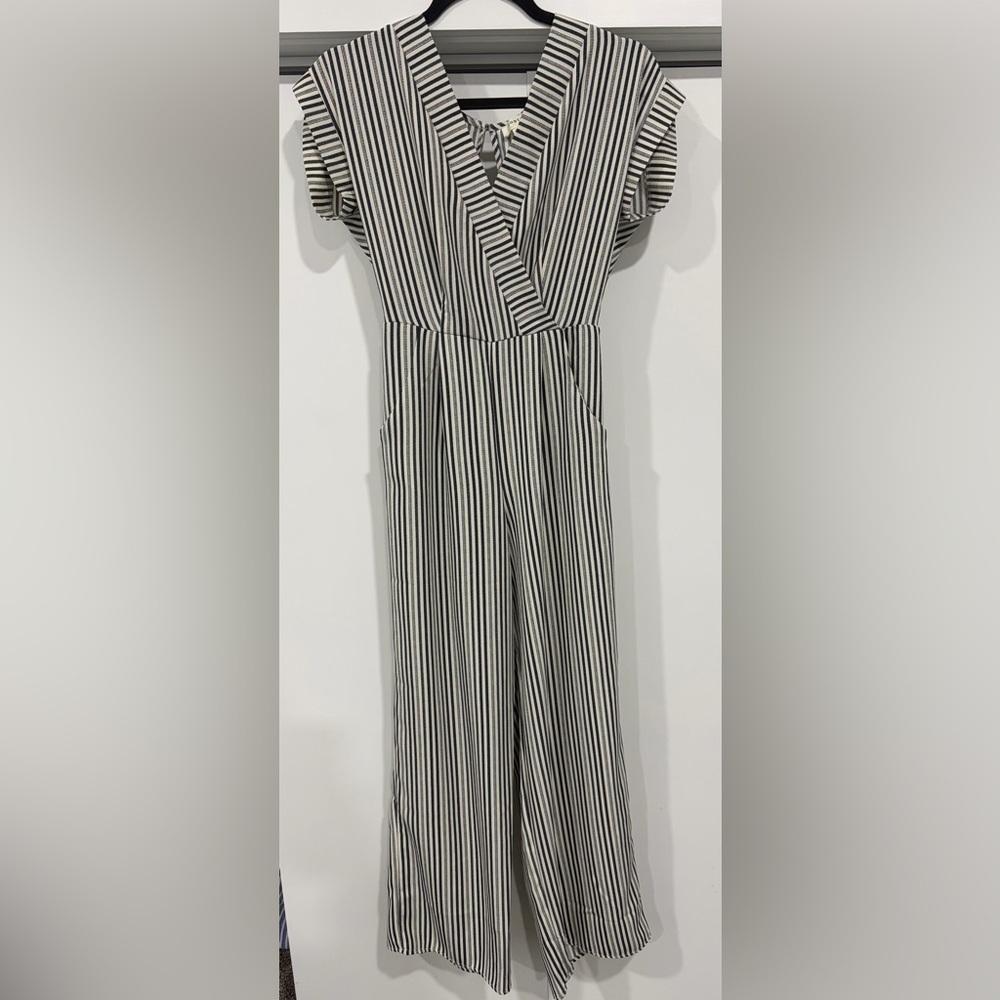 Monteau Black and White Striped Jumpsuit